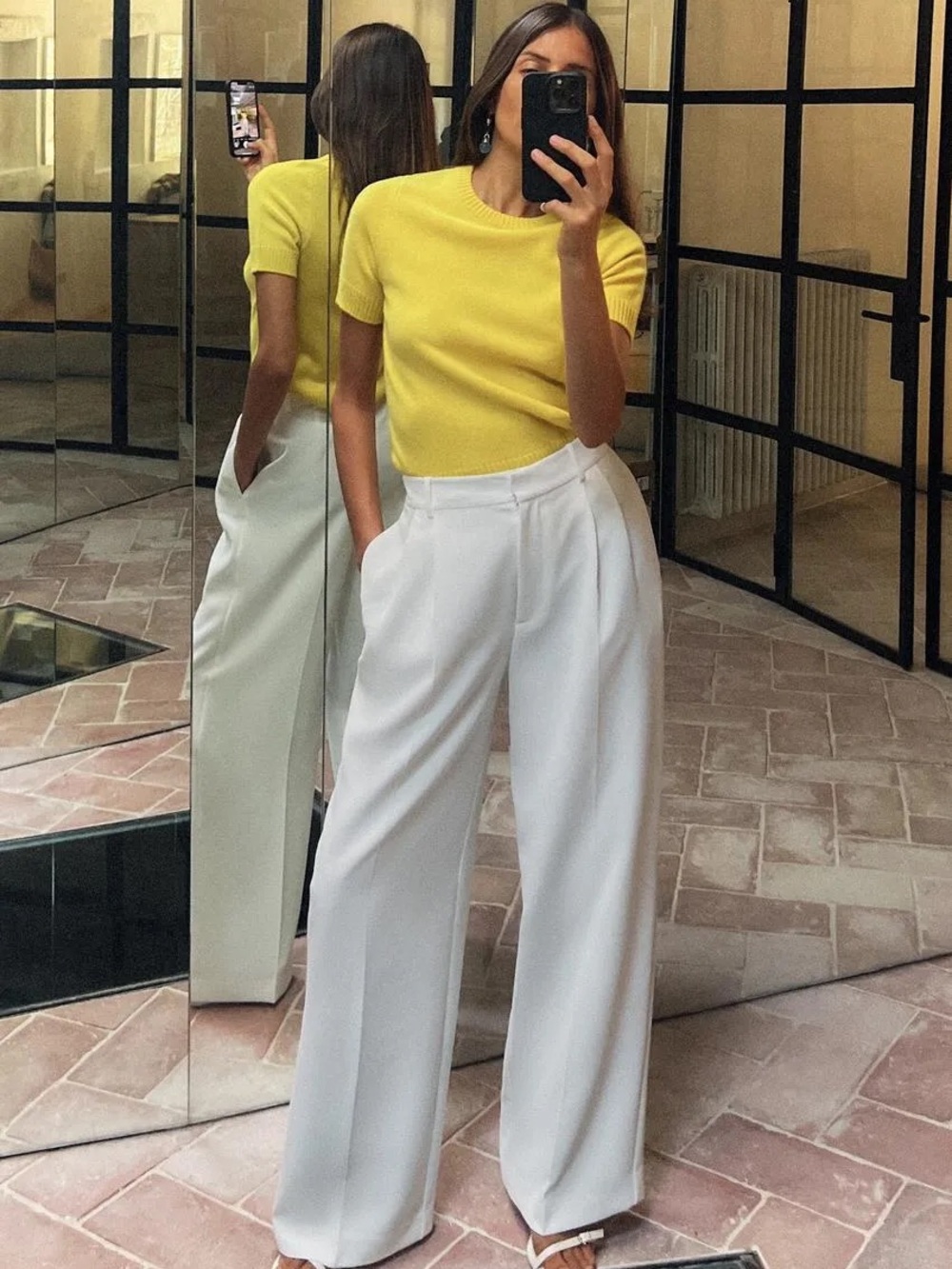 Zara High Waisted Wide Leg Trousers - Oyster White - XS
